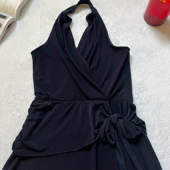 Navy Stretch Jersey Halter Neck Faux Wrap Marilyn Dress - Picture 4 of 12